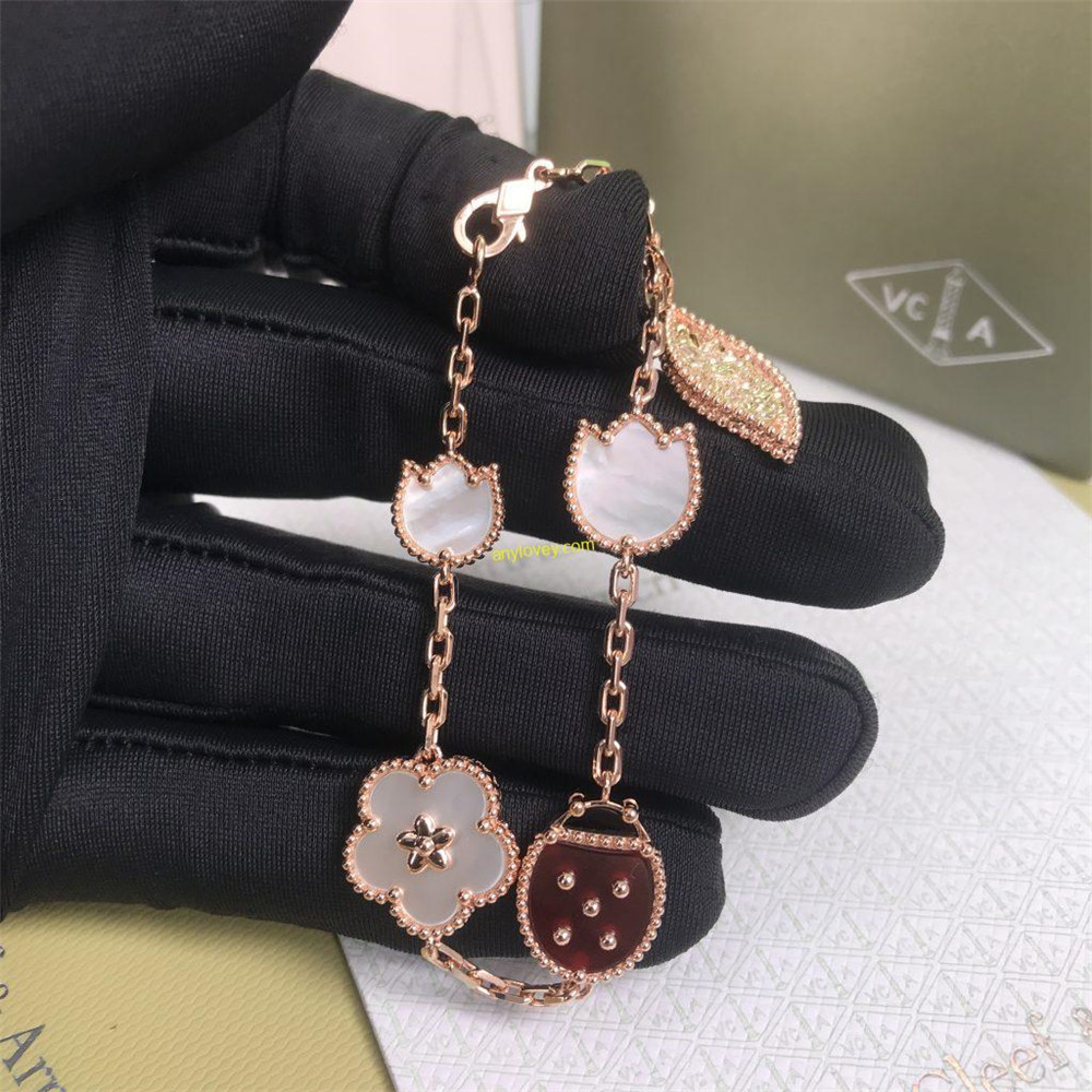 VCA Lucky Spring Bracelet 5 Motifs Rose Gold VCARP7RR00 | 14K 18K Real ...