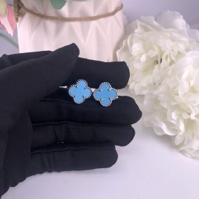 VAN CLEEF & ARPEL 18CT WHITE GOLD VINTAGE ALHAMBRA EARRINGS TURQUOISE