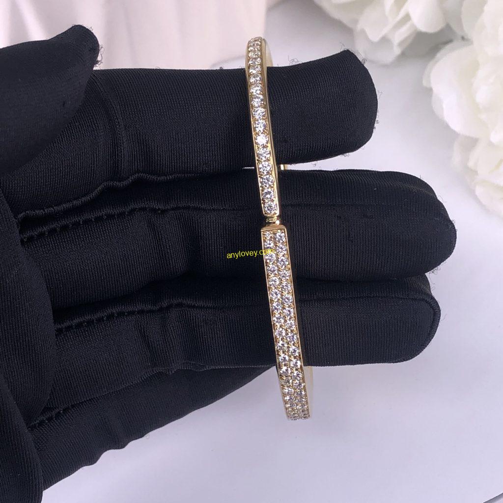 TIFFANY&CO 18CT YELLOW GOLD LOCK BANGLE FULL PAVE DIAMOND