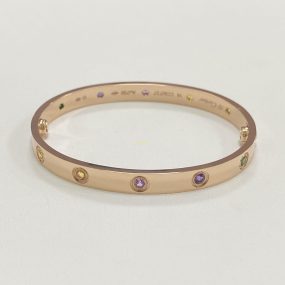 Cartier 18k Rose Gold Love Bracelet 10 Colorful Gemstones Rainbow Bracelet