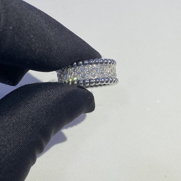 Fake vca 18k white gold perlee diamond ring 3 row
