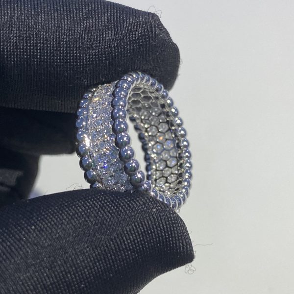Fake vca 18k white gold perlee diamond ring 3 row