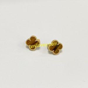 Replica VCA 18K Yellow Gold Vintage Alhambra Earrings Tiger Eyes