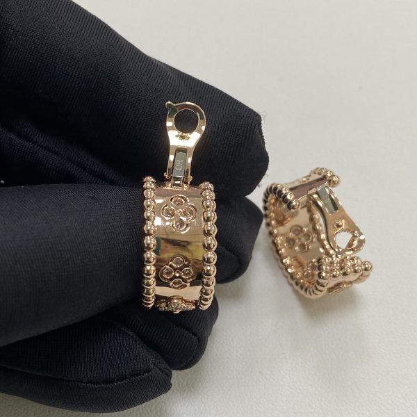 Van Cleef & Arpels 18k Rose Gold Perlee Clover Hoop Earrings
