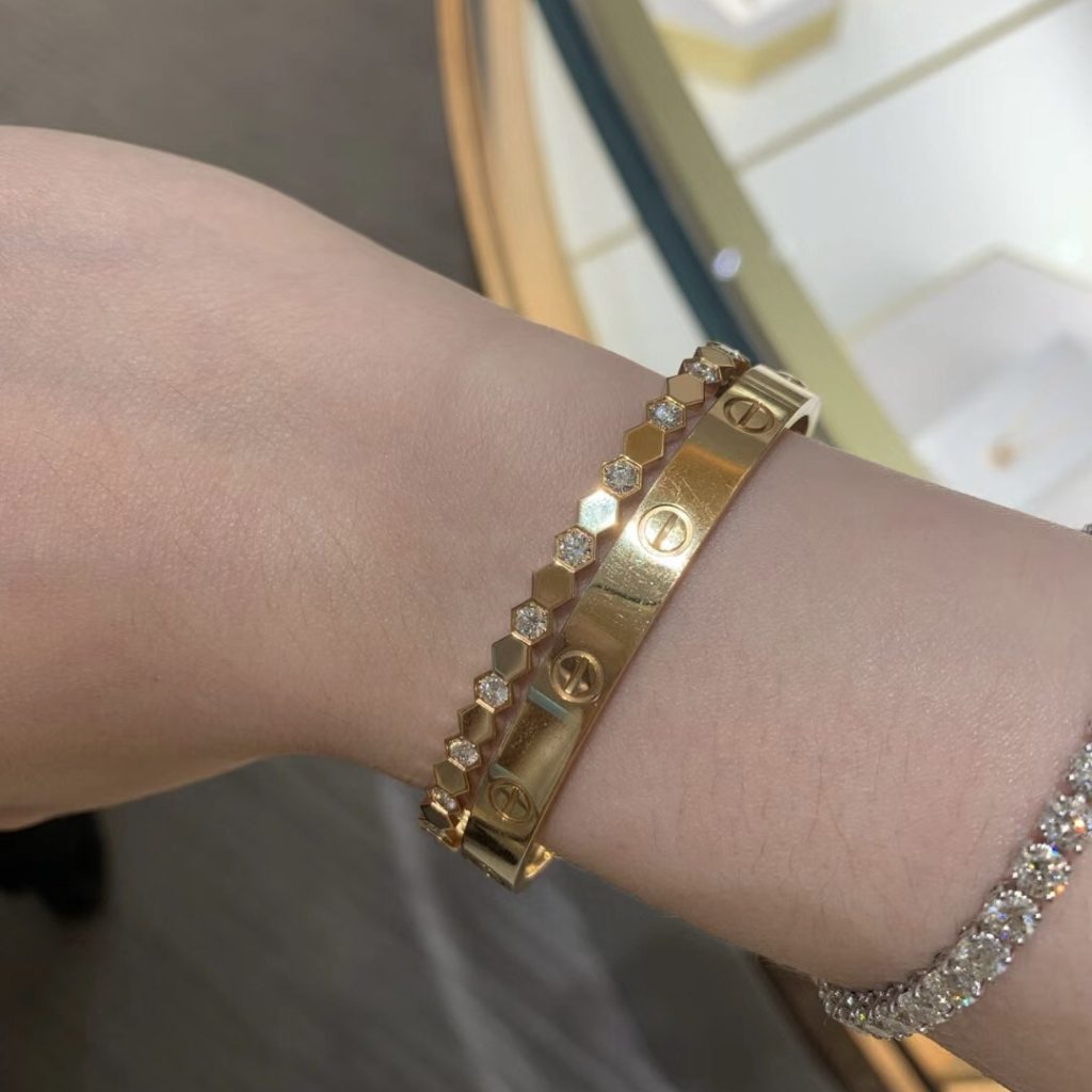 Chaumet bee my love stack with van cleef bracelet and Cartie love bracelet 