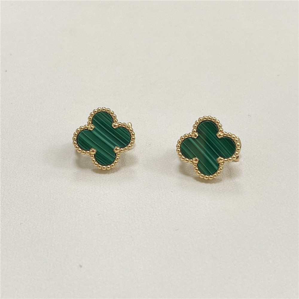 Van Cleef & Arpels 18K Yellow Gold Malachite Vintage Alhambra Earrings