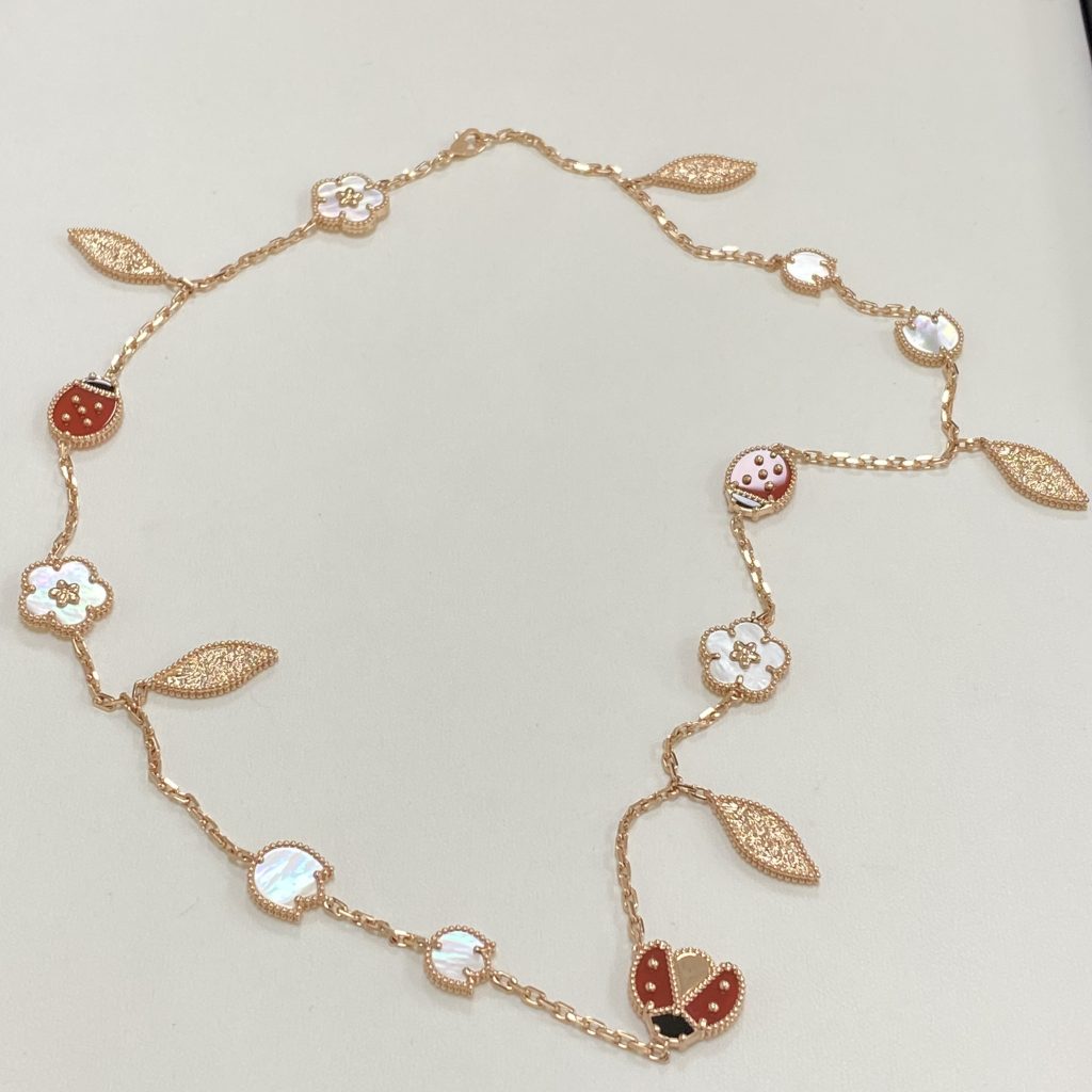 Van Cleef Arpels Rose Gold Lucky Spring Long Necklace 15 Motifs