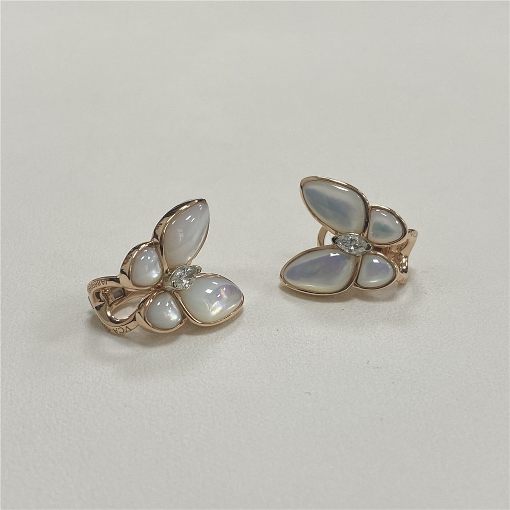 Van Cleef & Arpels Two Butterfly Mother Of Pearl And Diamond Earrings