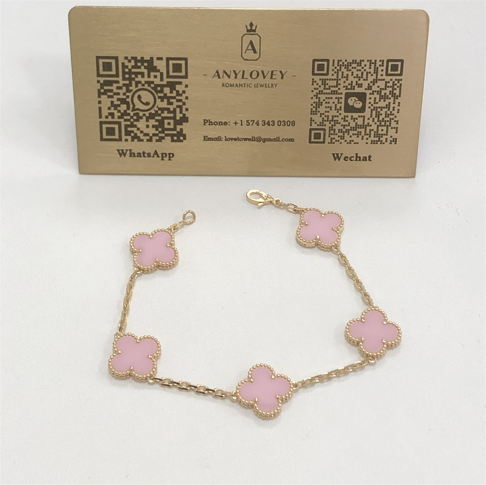 Van Cleef & Arpels Vintage Alhambra Bracelet 5 Motifs Pink Opal