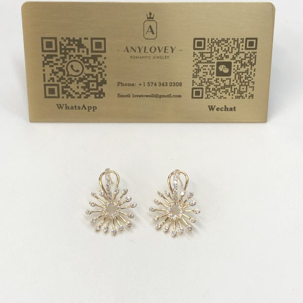 Anylovey Customize 18K Gold Flower Pave Diamond Clip Earrings
