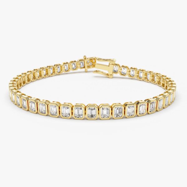 Anylovey Custom Jewelry 18K Gold Emerald Cut Lab Diamond Tennis Bracelet 5.8cttw