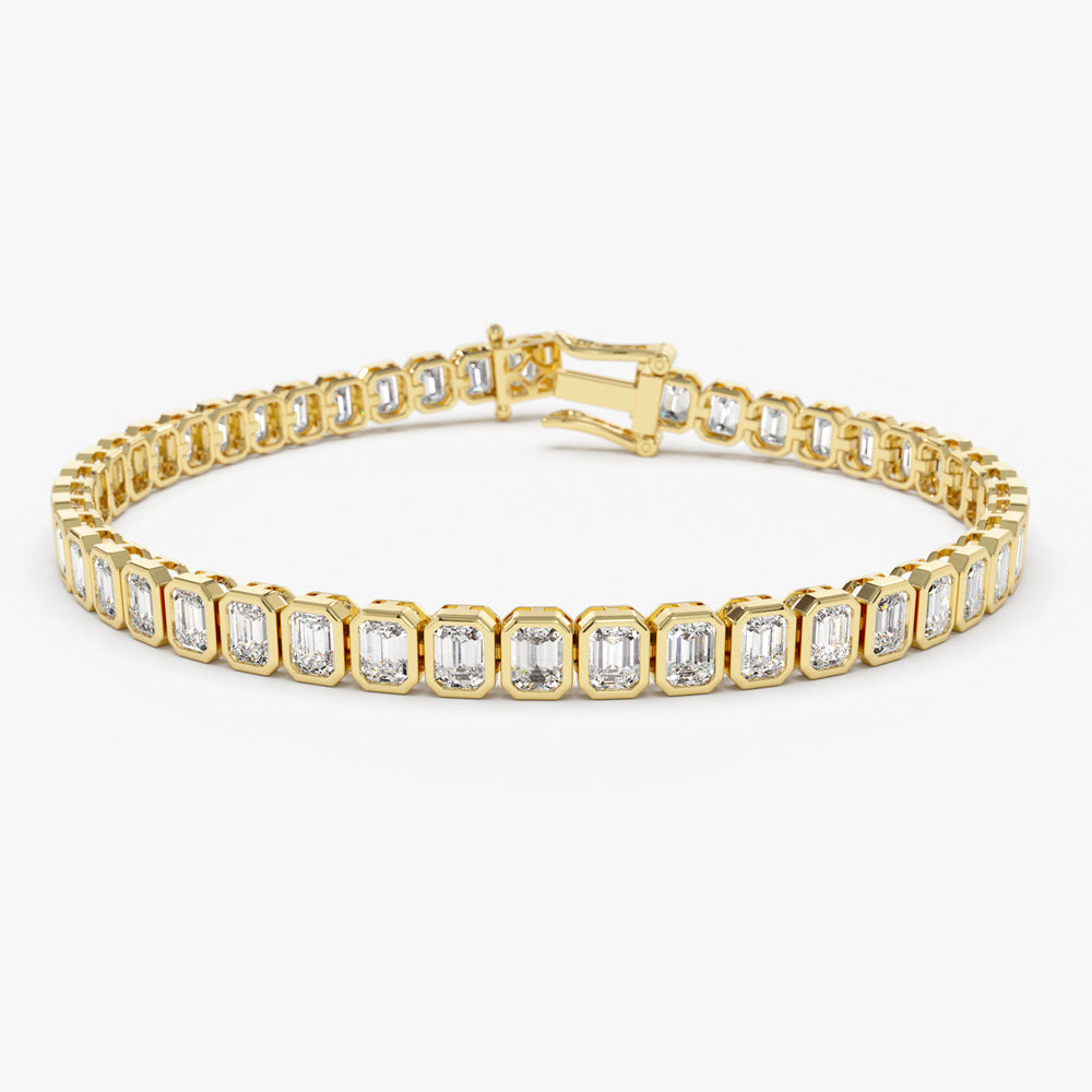 Anylovey Custom Jewelry 18K Gold Emerald Cut Lab Diamond Tennis Bracelet 5.8cttw