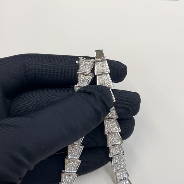 18K White Gold Bvlgari Serpenti Viper Necklace Pave Diamonds 348165