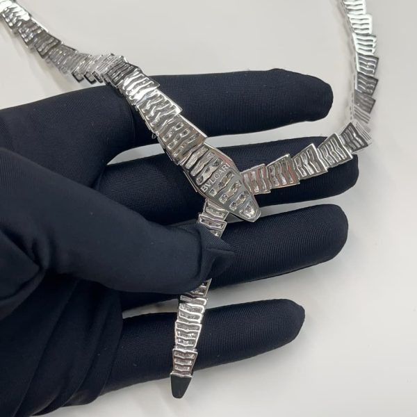 18K White Gold Bvlgari Serpenti Viper Necklace Pave Diamonds 348165