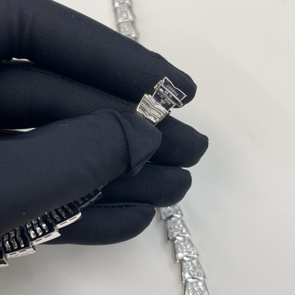 18K White Gold Bvlgari Serpenti Viper Necklace Pave Diamonds 348165
