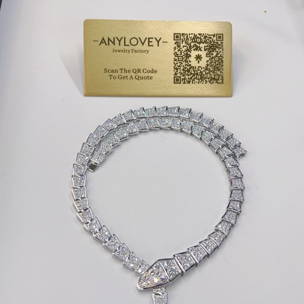 18K White Gold Bvlgari Serpenti Viper Necklace Pave Diamonds 348165