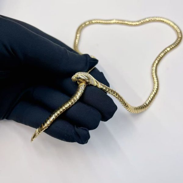 18K yellow gold Bvlgari Tubogas necklace diamonds onyx new release