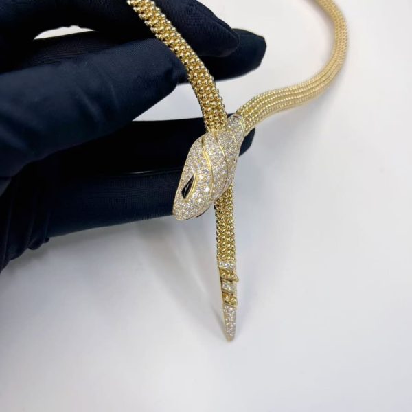 18kt Gold serpenti two coil necklace diamonds onyx new release