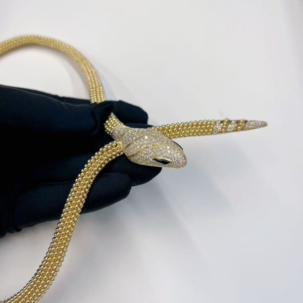 18kt Gold serpenti two coil necklace diamonds onyx new release