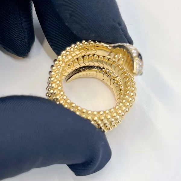 Buy 18K Gold Bvlgari Serpenti Two-Coil Ring With Head and Tail Diamonds Onyx 358655