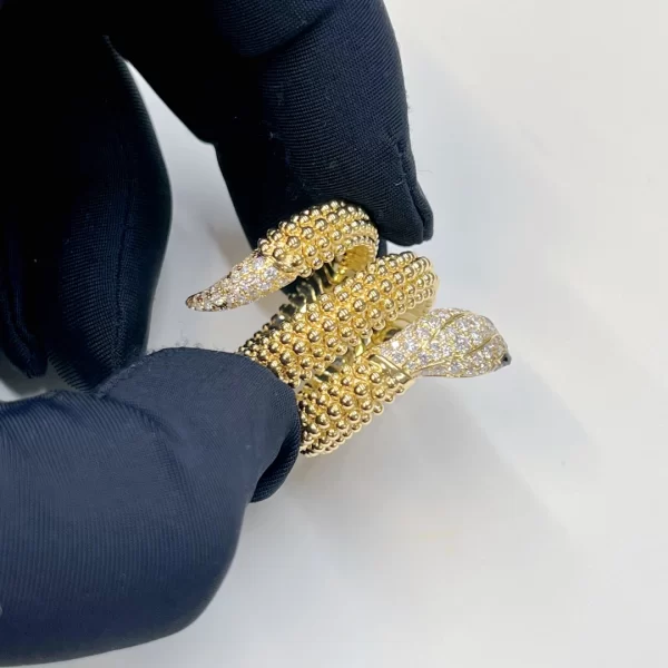 Buy 18K Gold Bvlgari Serpenti Two-Coil Ring With Head and Tail Diamonds Onyx 358655