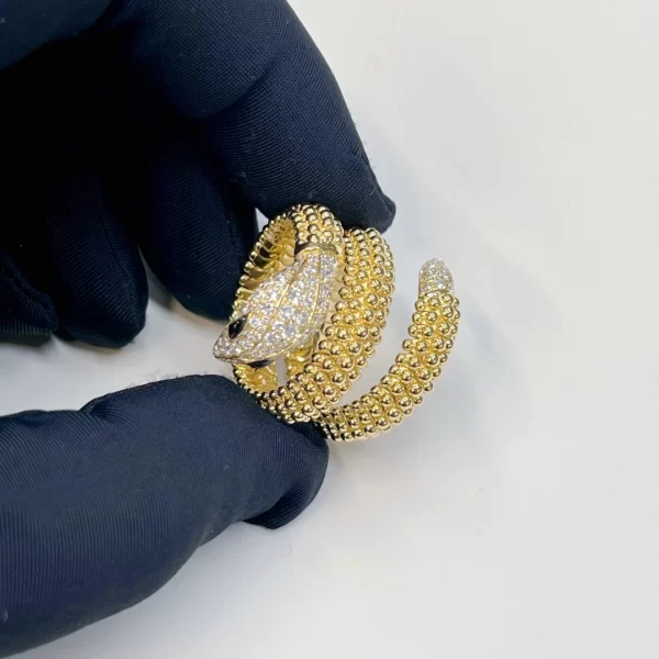 Buy 18K Gold Bvlgari Serpenti Two-Coil Ring With Head and Tail Diamonds Onyx 358655
