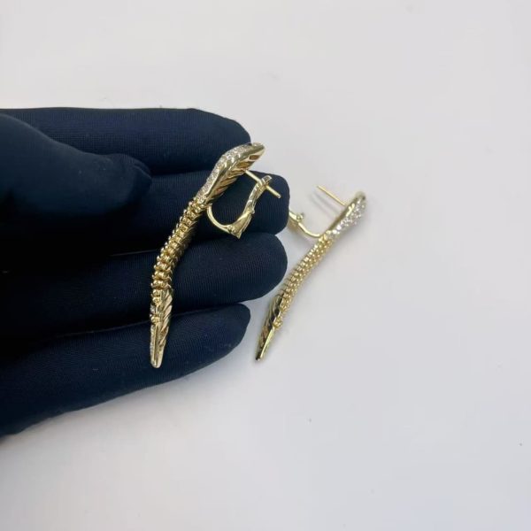 Replica 18kt Yellow Gold Bvlgari Serpenti Earrings Set with Diamonds Onyx 359387