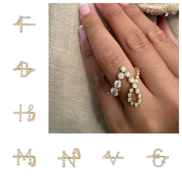 Customized 18K Initial Letter Q Pave Diamond Ring