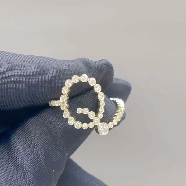 Customized 18K Initial Letter Q Pave Diamond Ring